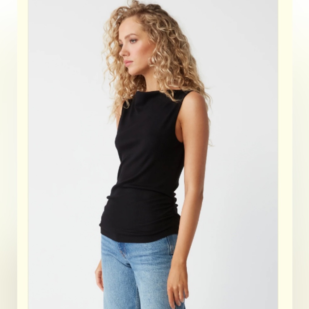 Michael Stars Black Coco Ruched Ribbed Boatneck Tank Size Small - Picture 6 of 13